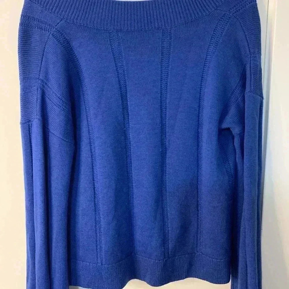 Derek Lam Denim Cropped Sweater S/P Blue V-Neck Pullover Knit Boxy Designer - Picture 4 of 7